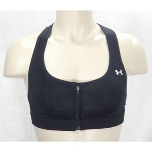30C Under Armour 1236593 UA‎ Armour Zip-Front Wire Free Protegee Bra Black NWT
